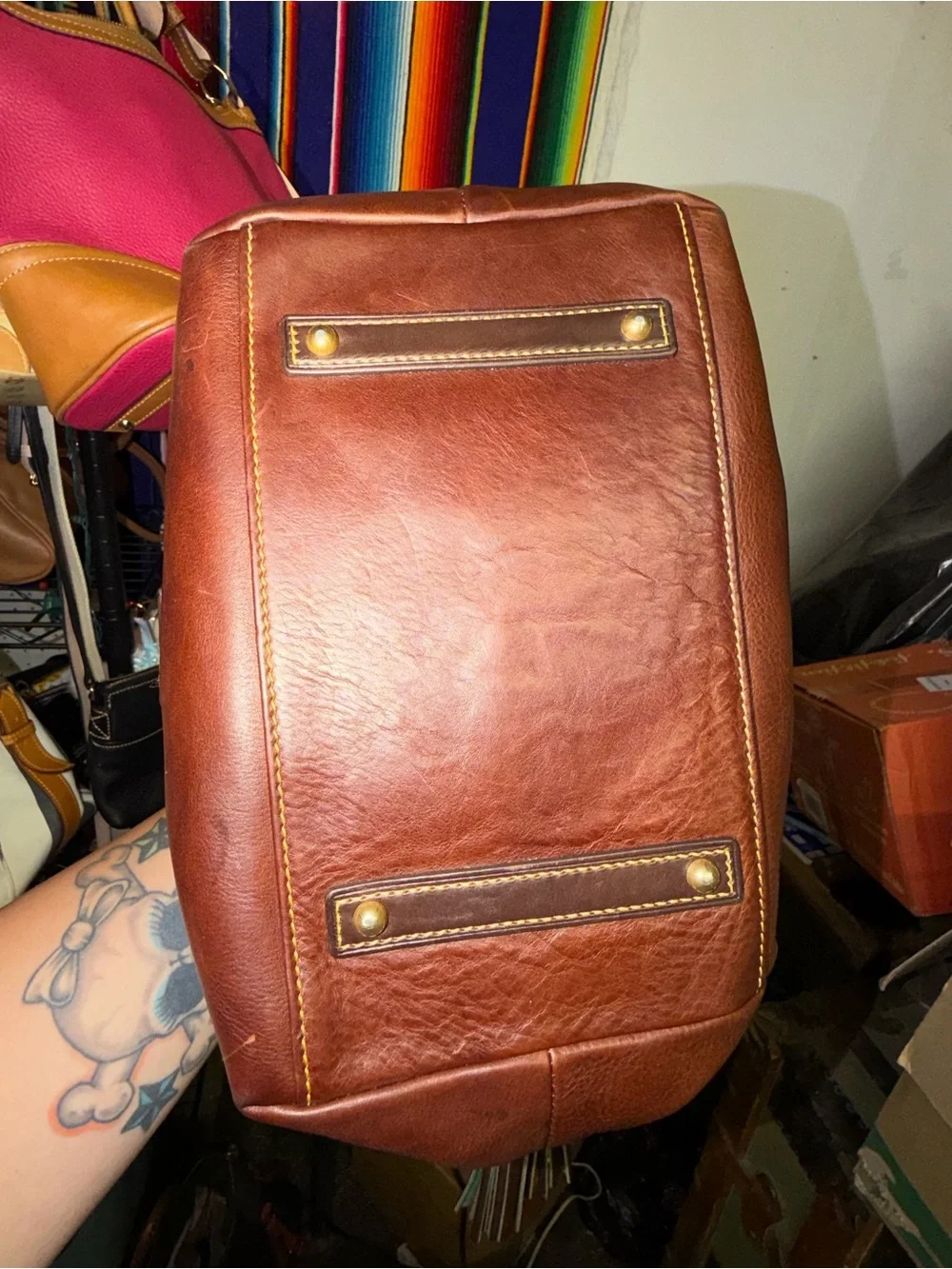 Dooney & Bourke Buckley Bag Leather Tote with Dual Handles in the color Chestnut